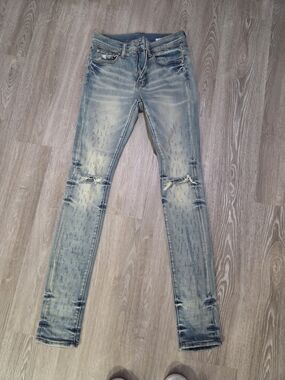 MNML Light Blue Skinny Jeans with Knee Rips